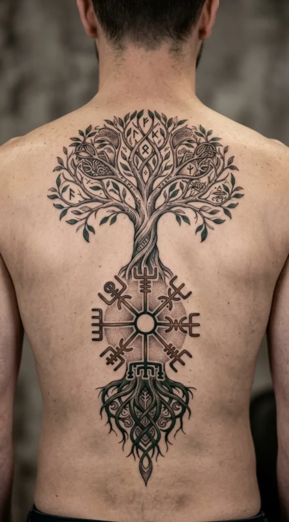 Vegvisir and Yggdrasil Tree Tattoo