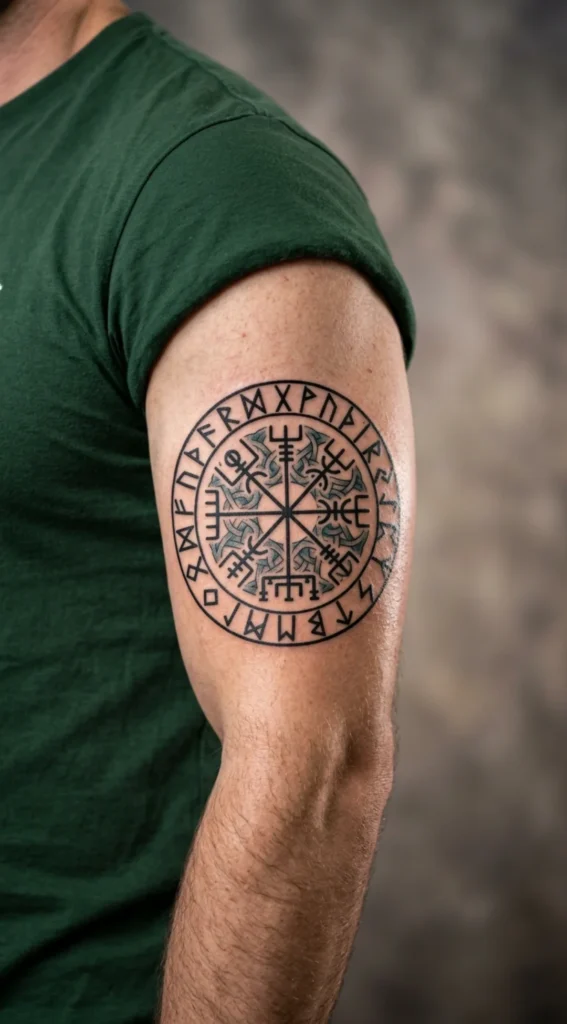 Vegvisir with Norse Runes Tattoo