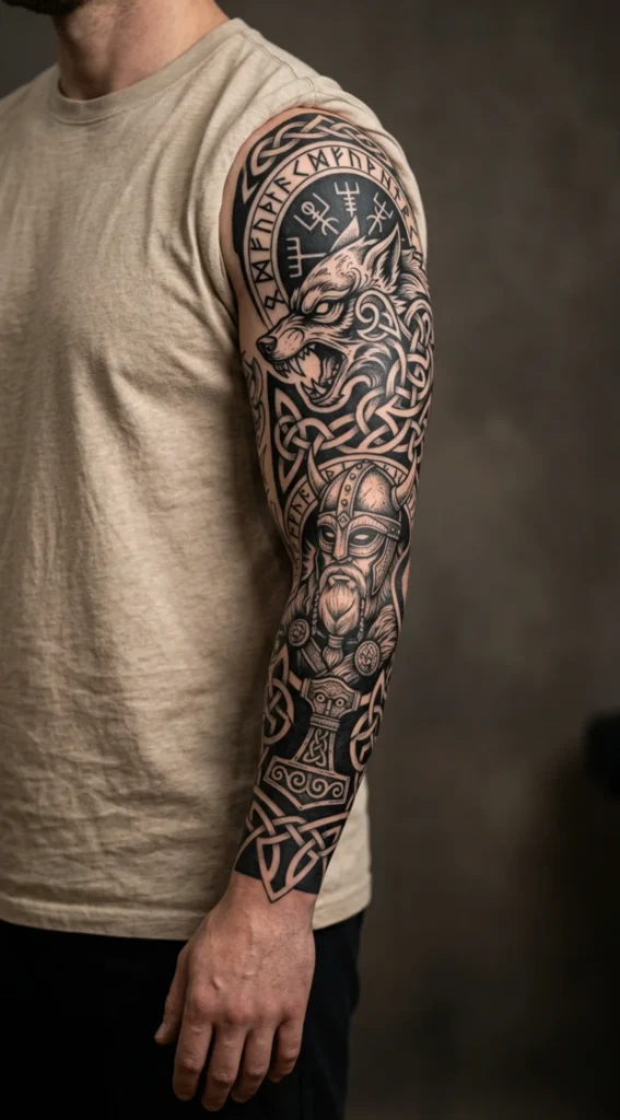 Viking Blackwork Full Sleeve Tattoo