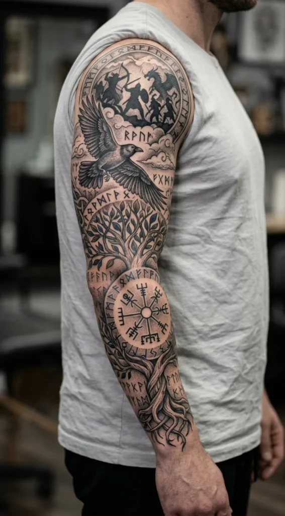 Viking Compass Sleeve Tattoo