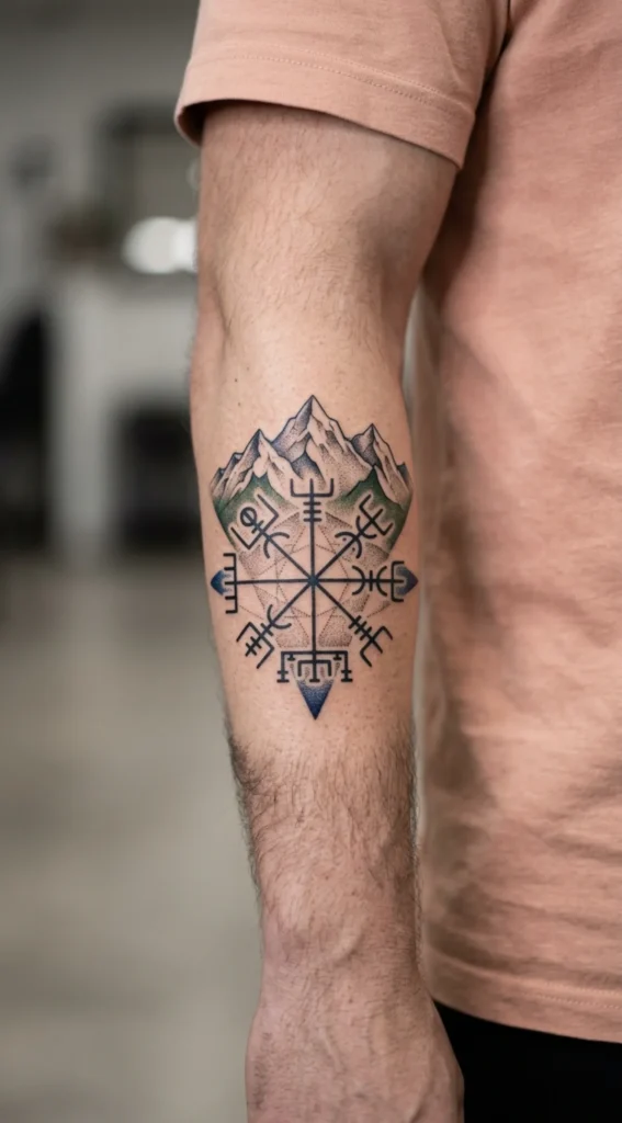 Viking Compass and Mountain Tattoo