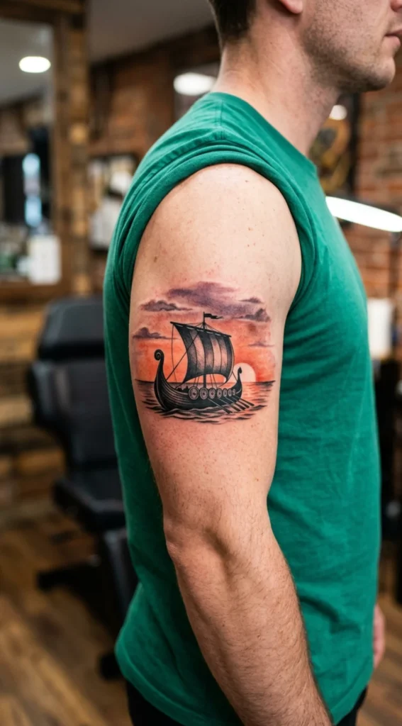 Viking Ship at Sunset
