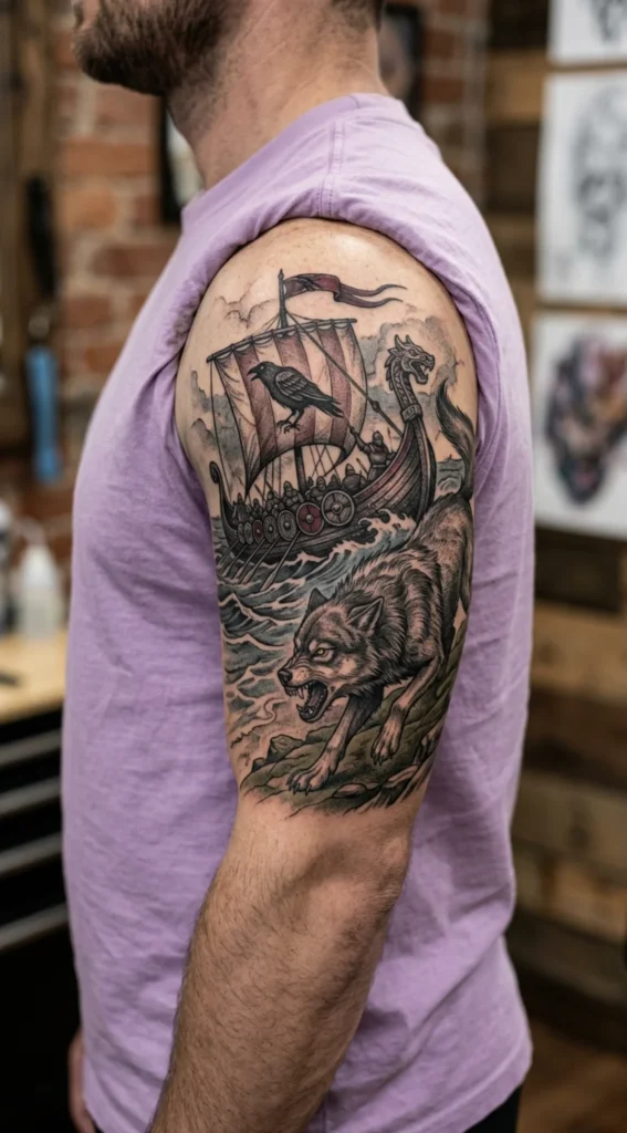 Viking Ship with Fenrir