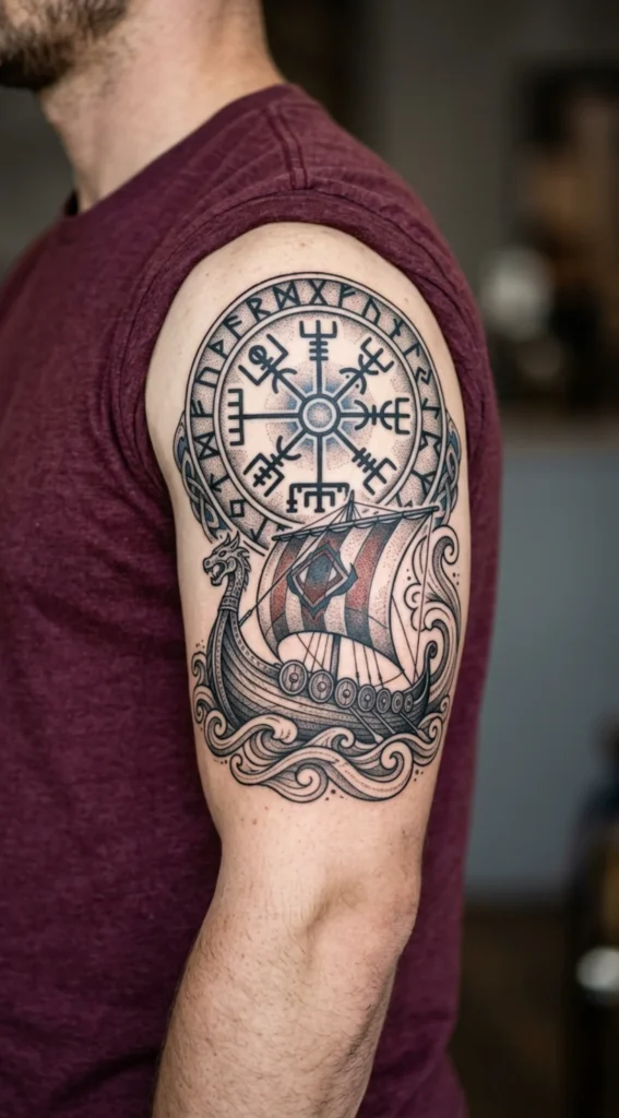  Viking Ship with Vegvisir
