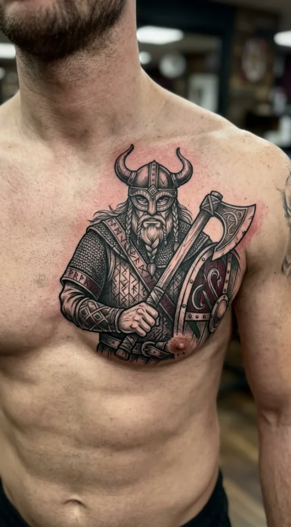 Viking Warrior Chest Tattoo