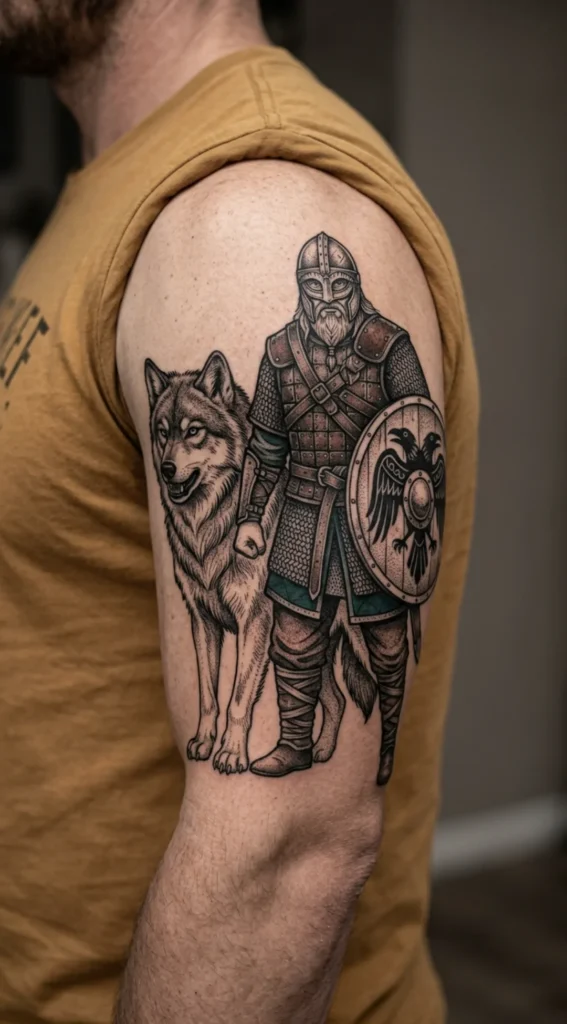 Viking Warrior and Wolf Tattoo