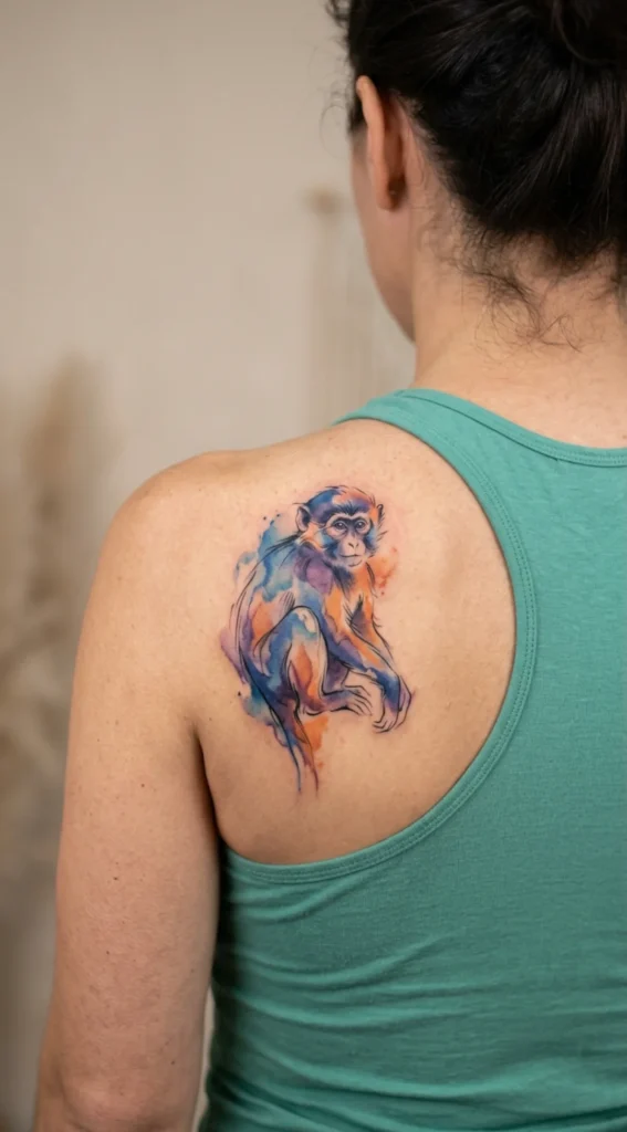 Watercolor Monkey Tattoo