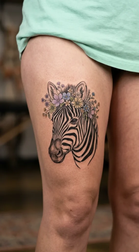 Zebra Face with Wildflower Crown