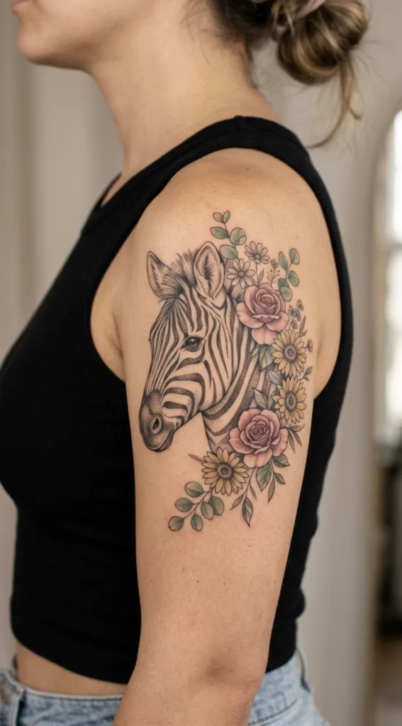 Zebra Head with Floral Mane