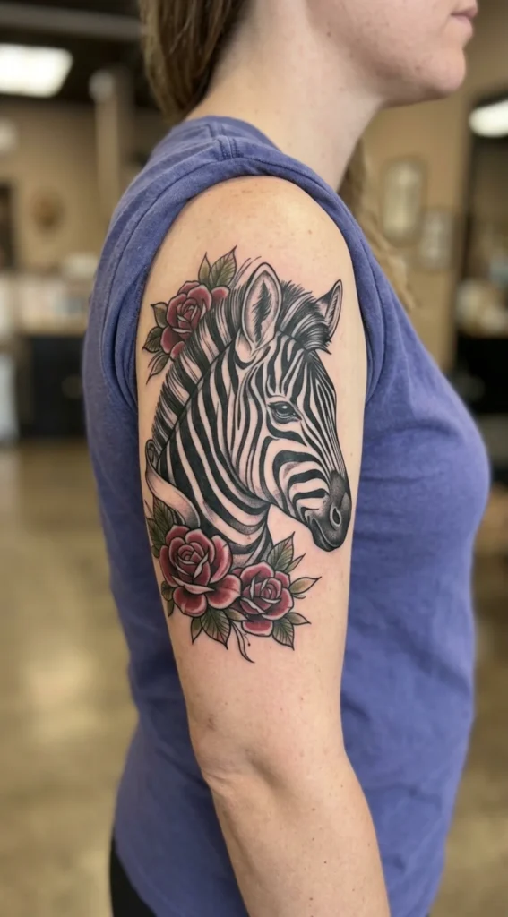 Zebra Head with Rose Accents