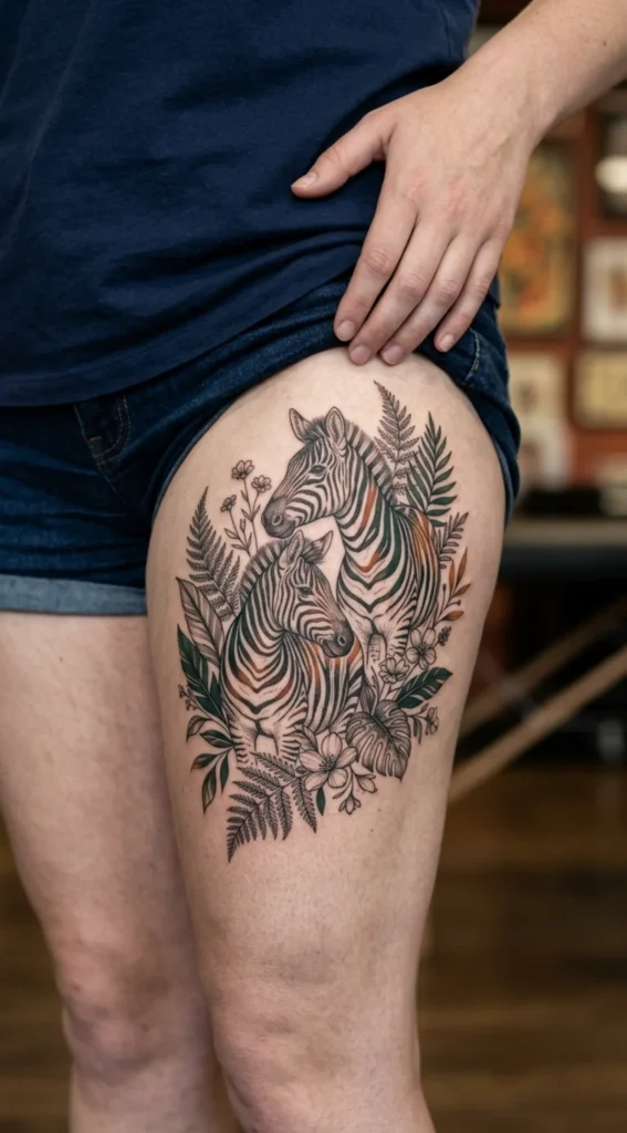 Zebra Pair with Botanical Details