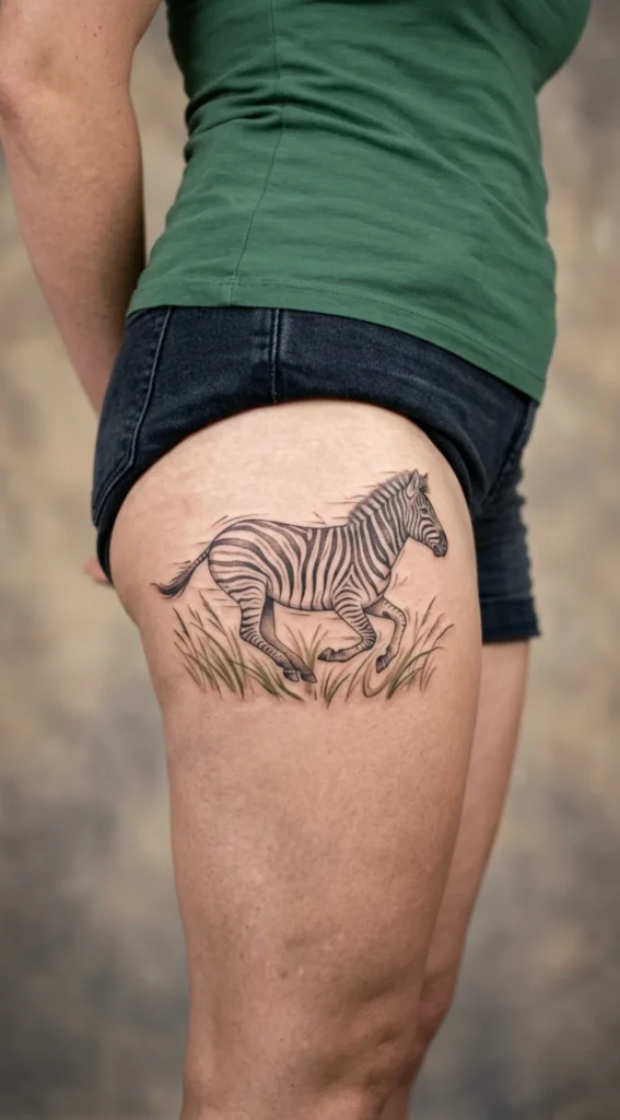 Zebra Running Through Grass