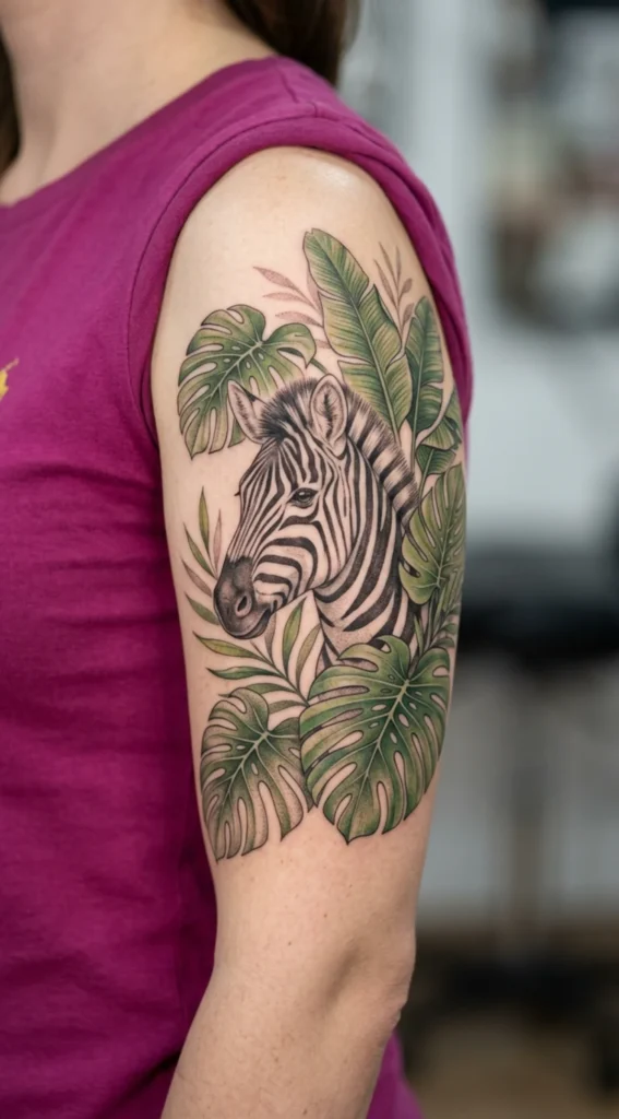 Zebra Surrounded by Leaves