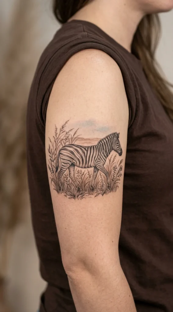 Zebra Walking Through Wild Grass