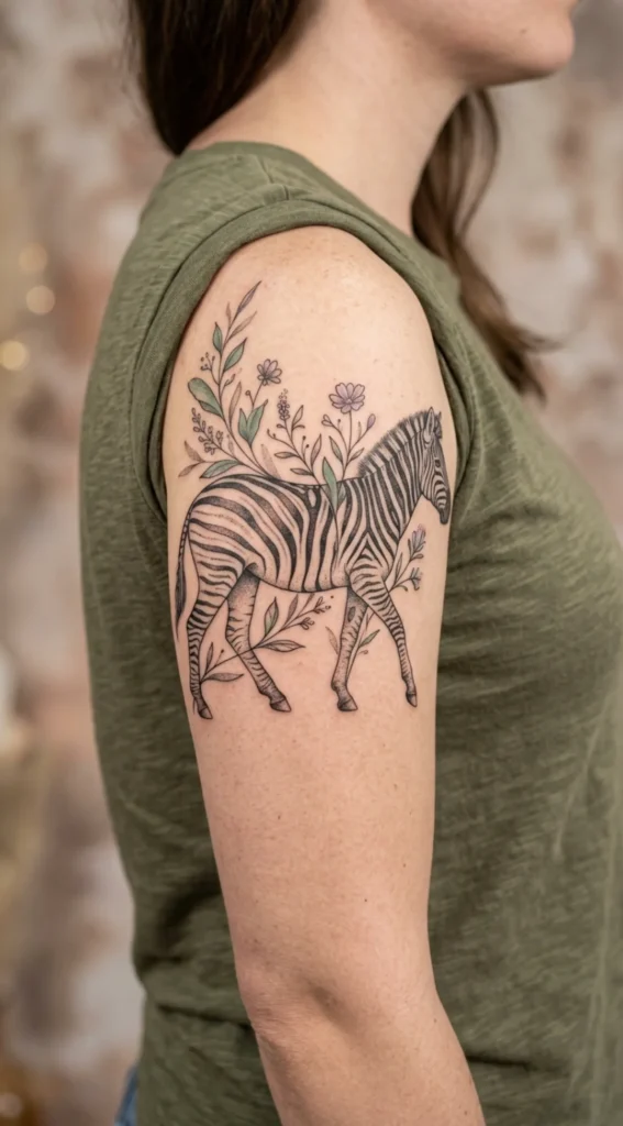 Zebra Walking with Floral Accents