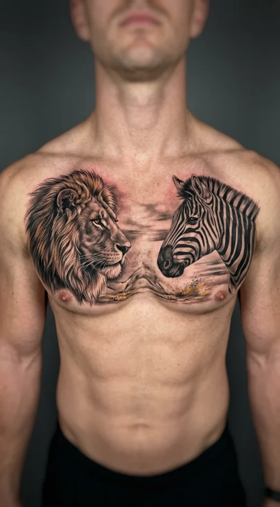 Zebra and Lion Chest Scene