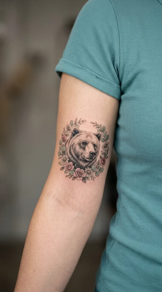 Bear Head With Floral Frame