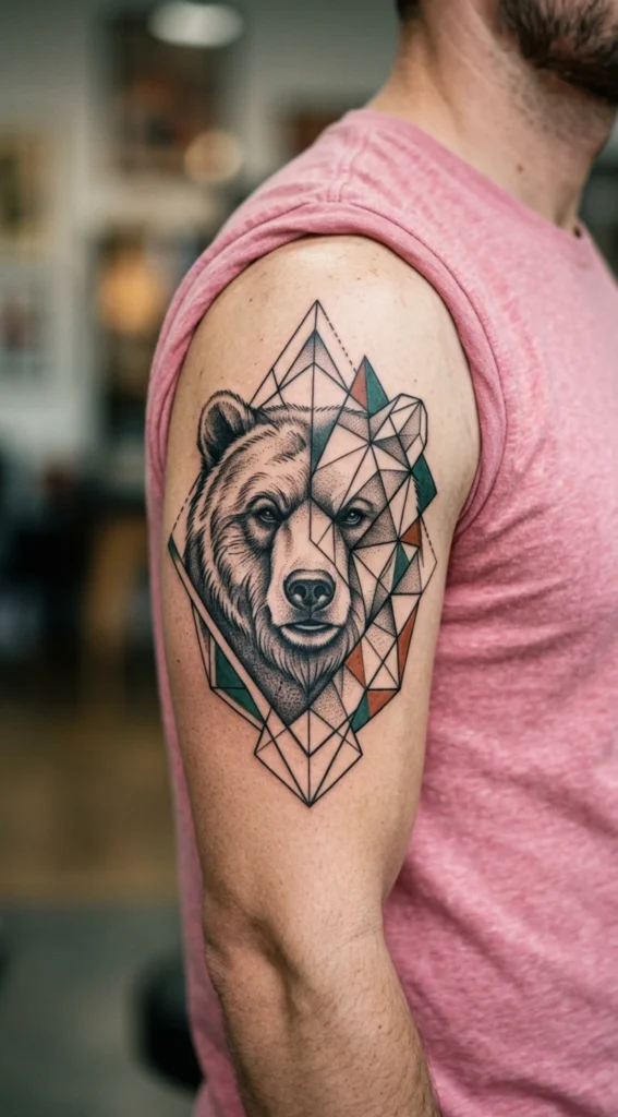 Bear Head With Geometric Linework