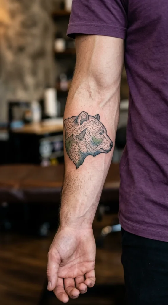 Bear Head With Topographic Lines
