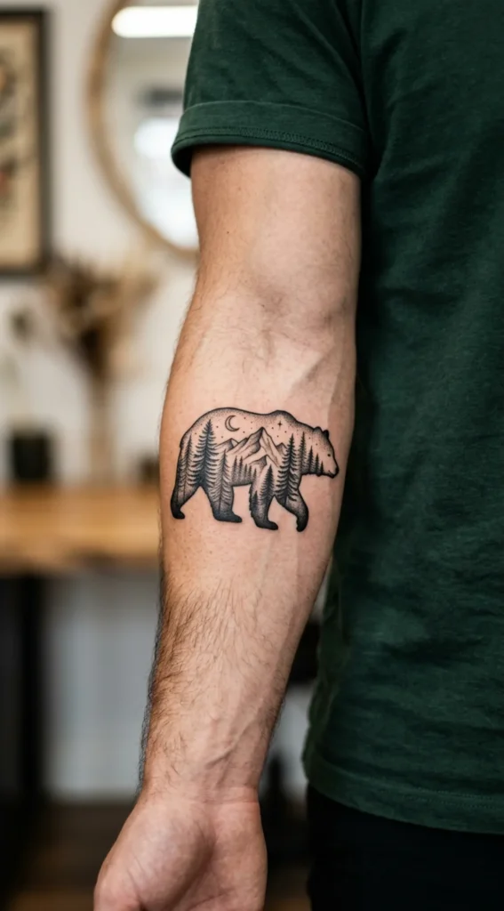 Bear Silhouette Filled With Forest