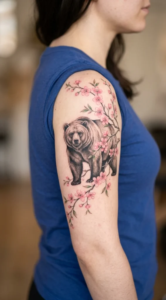 Bear With Cherry Blossom Branches