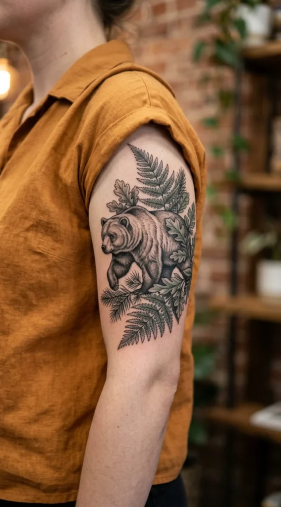 Bear With Fern and Leaf Details