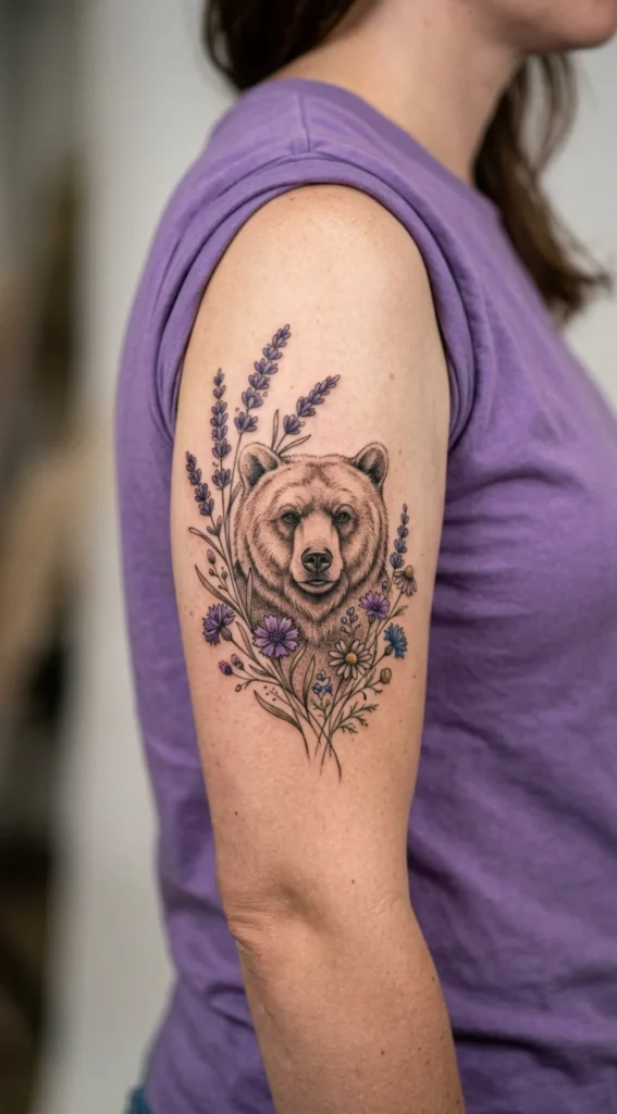 Bear With Lavender and Wildflowers