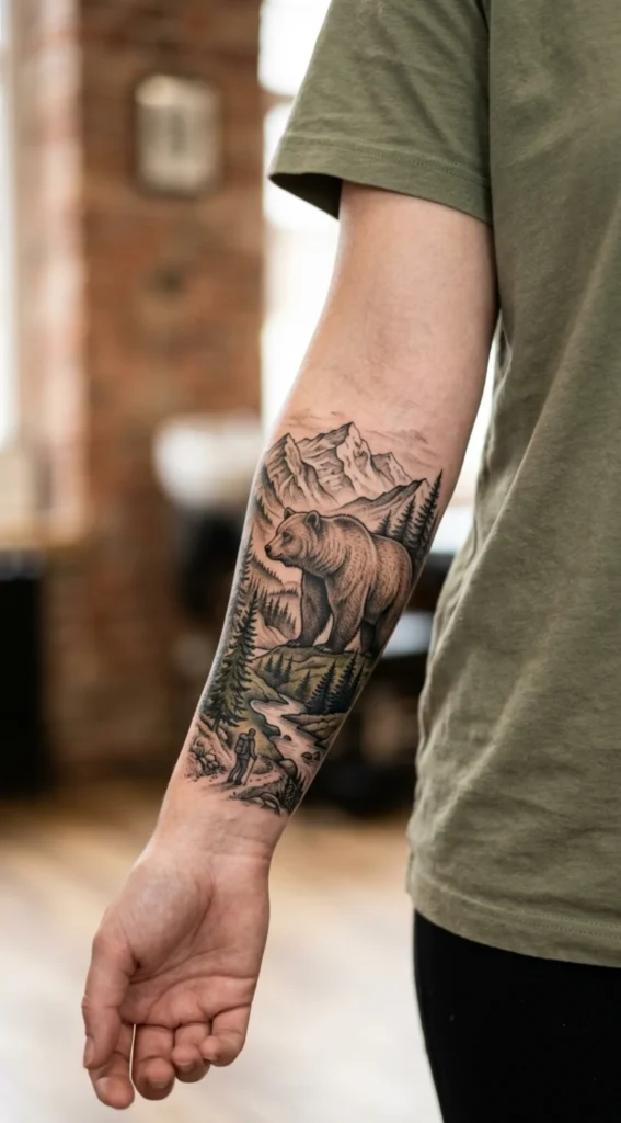 Bear With Mountain Landscape