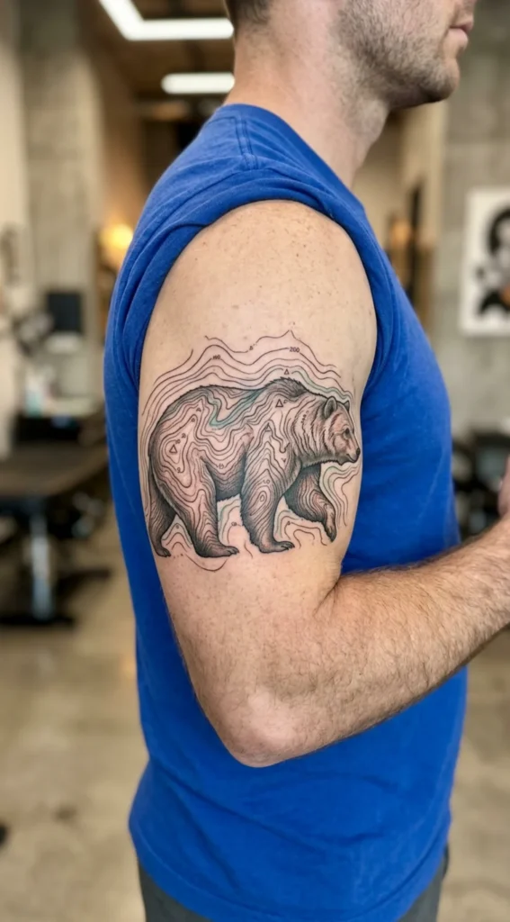 Bear With Topographic Mountain Lines