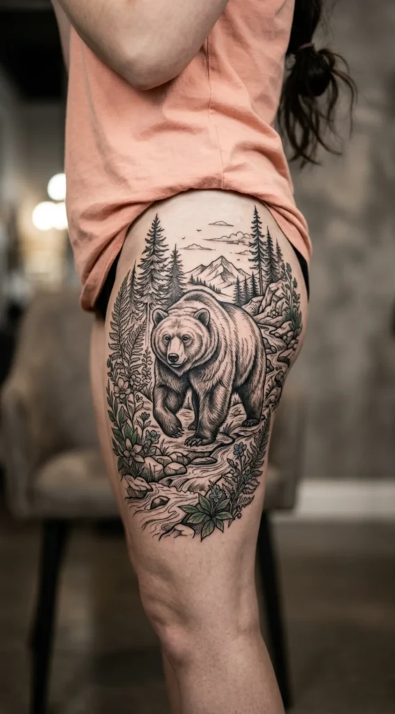 Bear With Wild Nature Scene