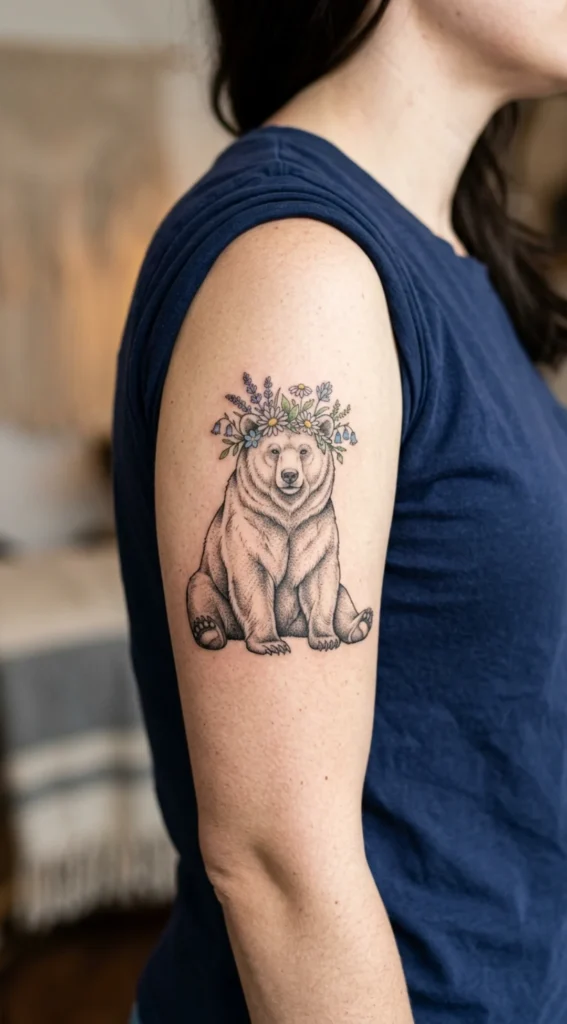 Bear With Wildflower Crown