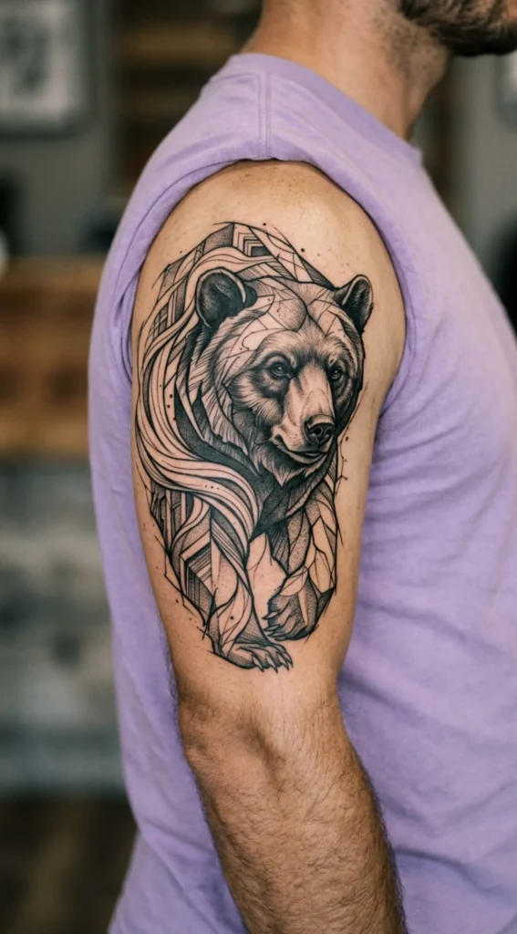 Black Bear With Abstract Linework
