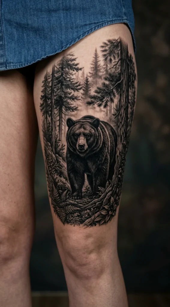 Black Bear With Forest Scene
