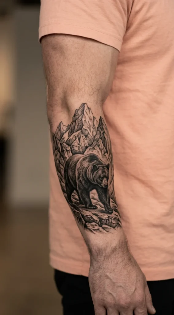 Black Bear With Rocky Mountains