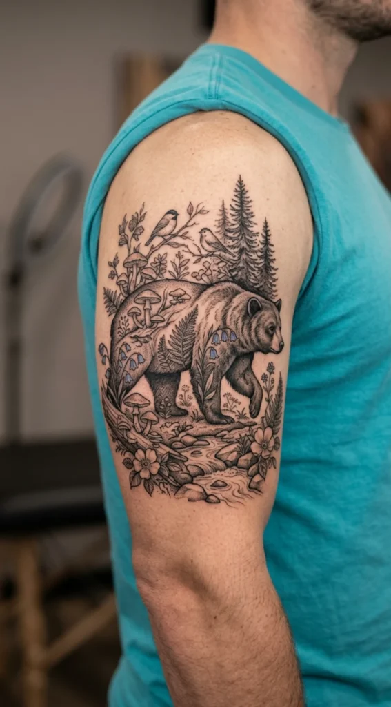 Black Bear With Wild Nature Scene