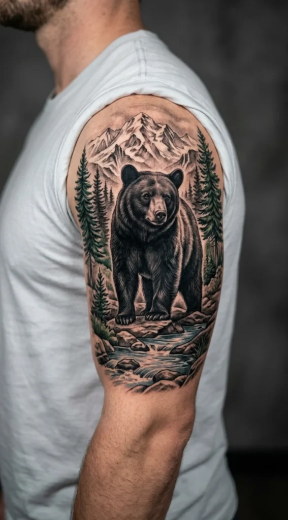 Black Bear With Wilderness Landscape