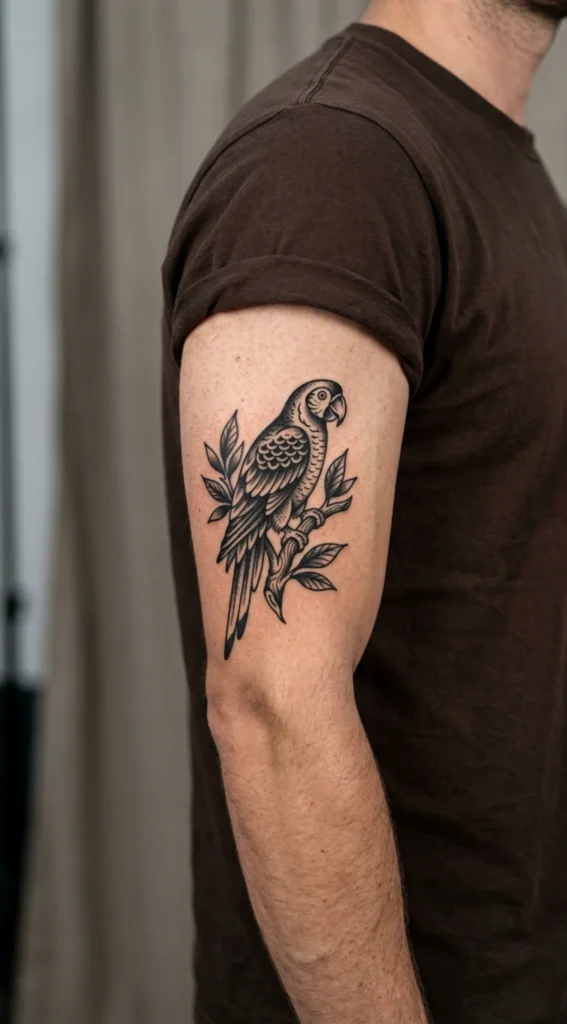 Classic Parrot with Bold Blackwork