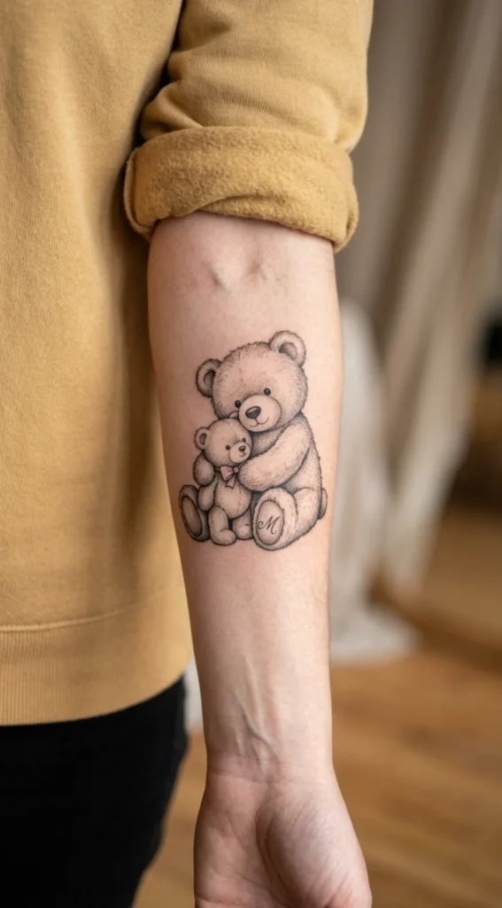 Cute Teddy Bear Hugging a Smaller Bear