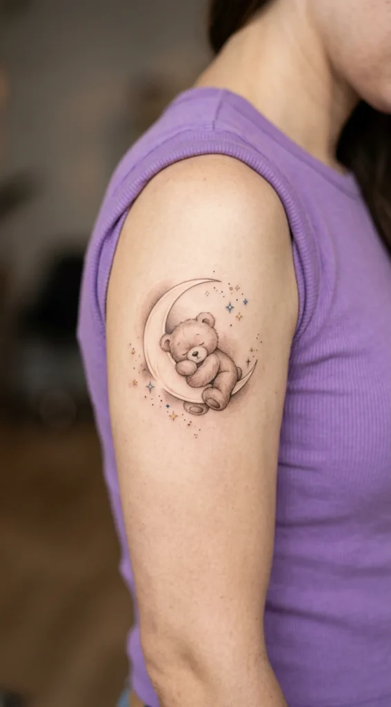 Cute Teddy Bear With a Crescent Moon