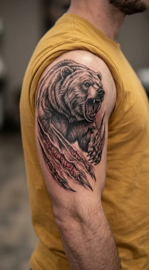 Detailed Grizzly Bear With Claw Marks