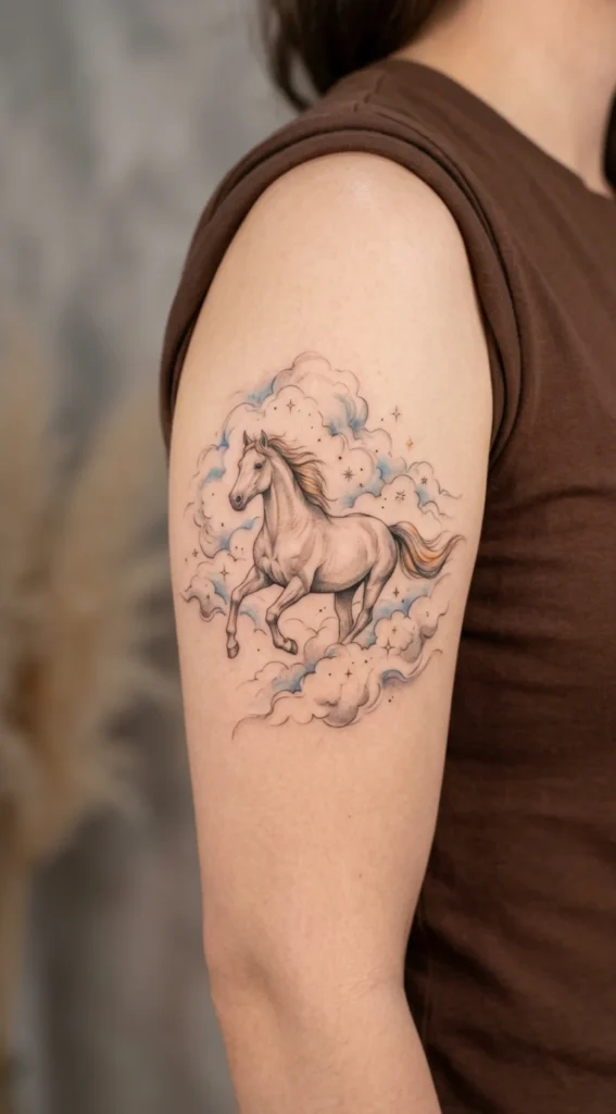 Dreamy Horse with Clouds and Tiny Stars