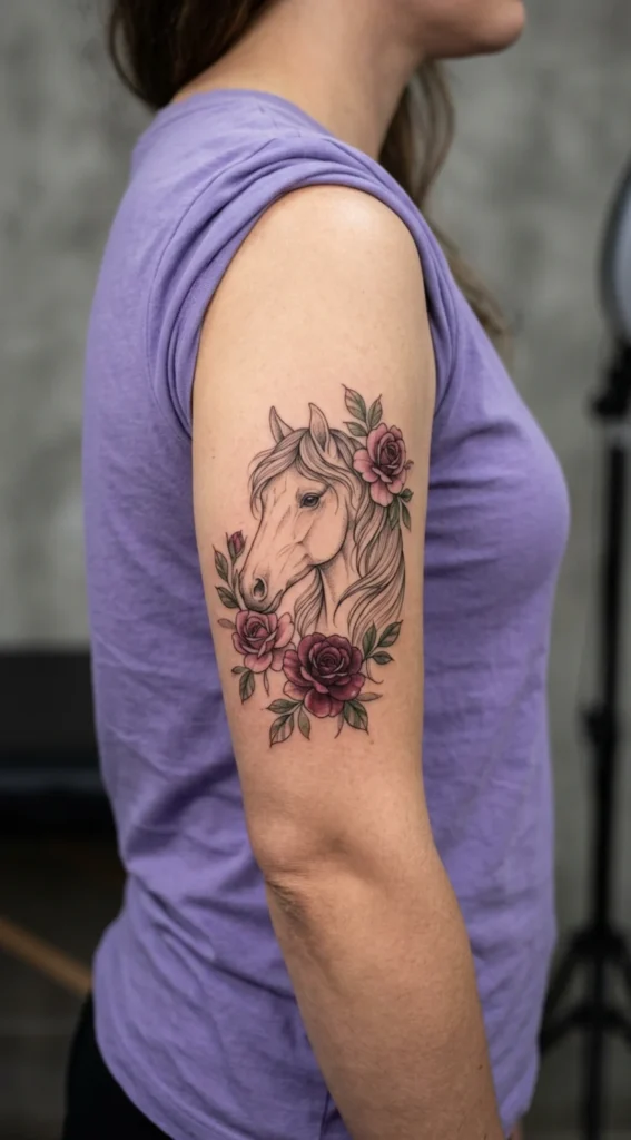 Elegant Horse Head with Roses