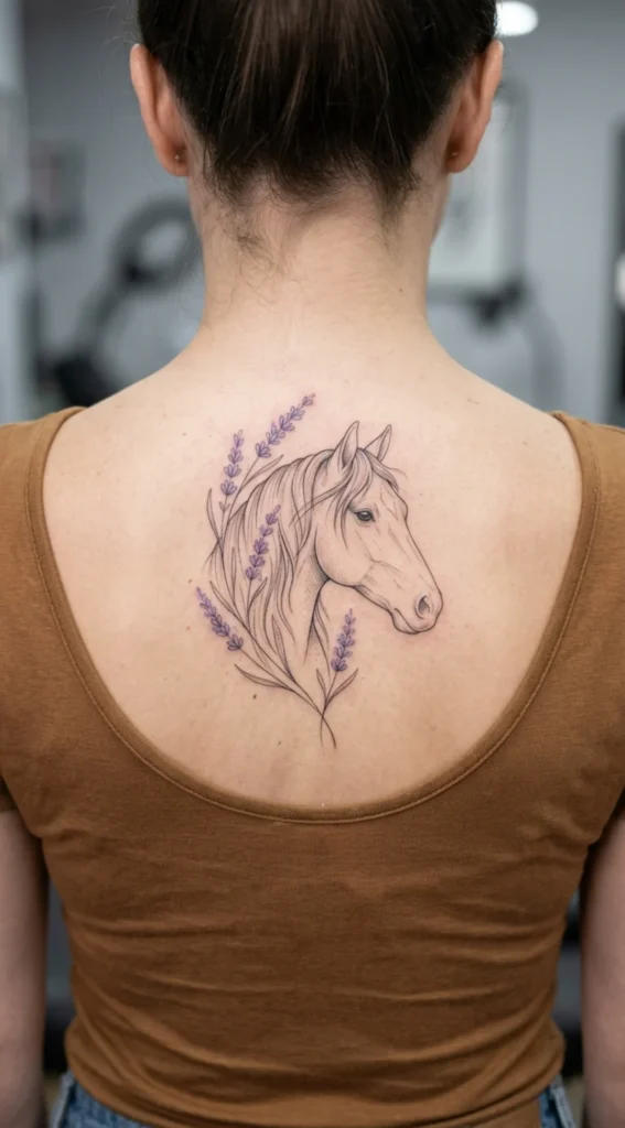 Feminine Horse and Lavender Tattoo