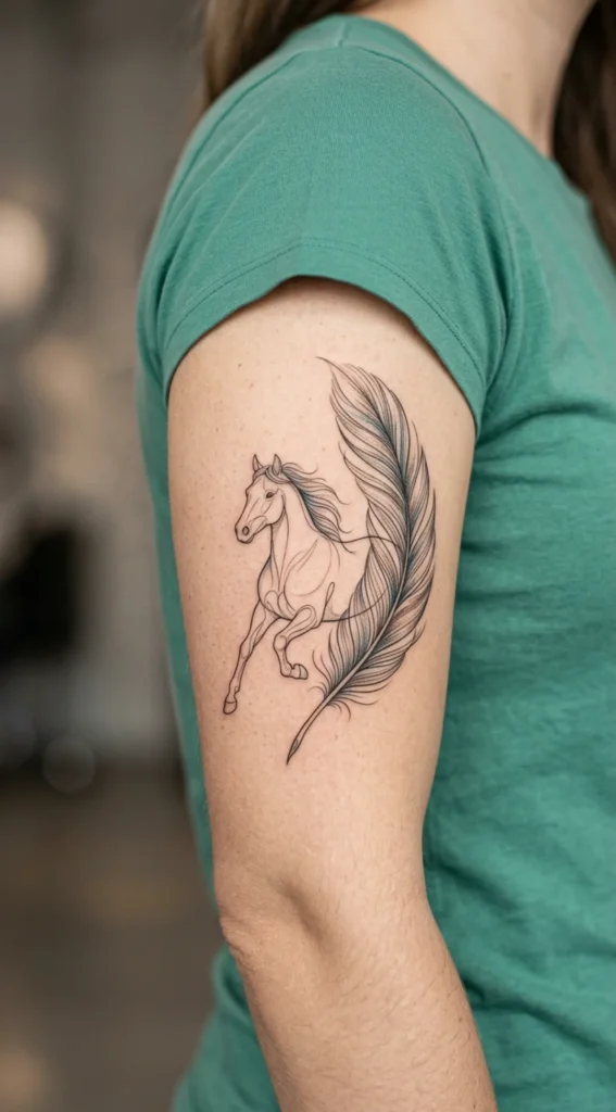 Fine-Line Horse with Feather Accents