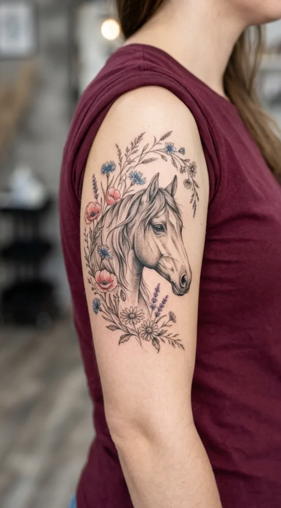 Floral Horse Head with Wildflowers