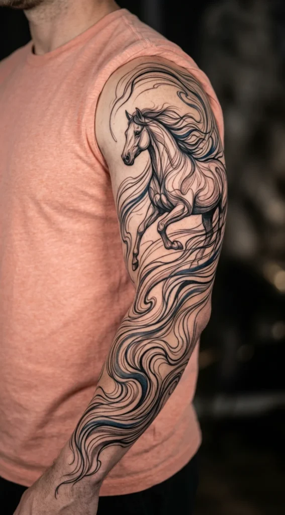Free Running Horse Full Sleeve with Flowing Lines