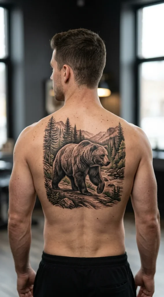 Full Body Bear Walking Through Wilderness