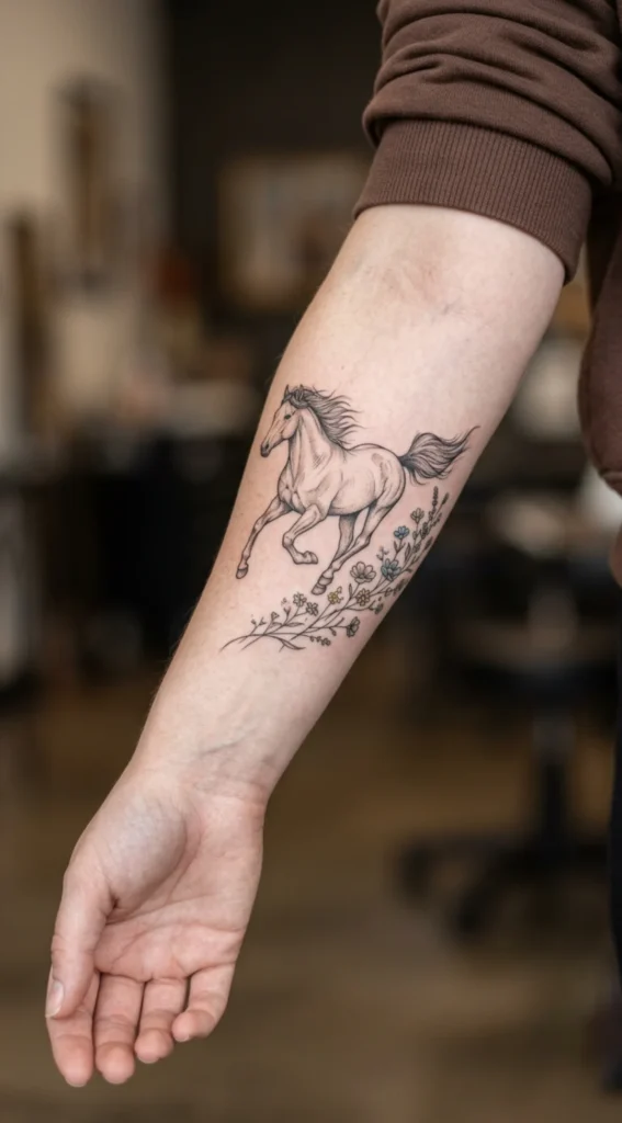 Galloping Horse with Wildflower Accents