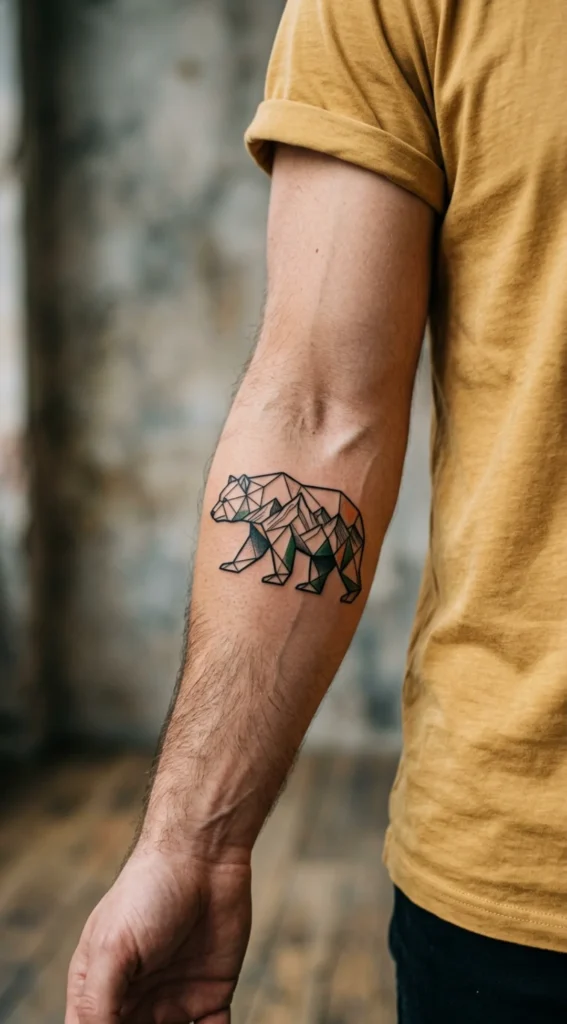 Geometric Bear With Mountain Peaks