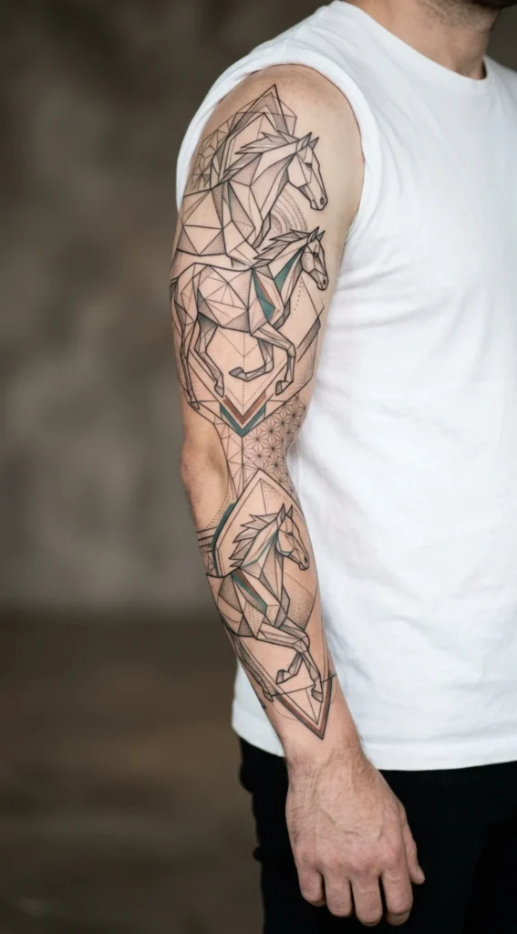Geometric Horse Full Sleeve with Fine Lines